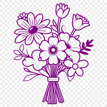 A hand-drawn bouquet of flowers in various colors and shapes, suitable for wedding decorations or Mothers Day gift ideas.