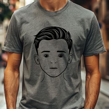 A young boy standing alone in a simple background, depicted as a vector graphic.