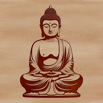 A detailed illustration of a seated Buddha figure in meditation pose, created as a vector graphic.