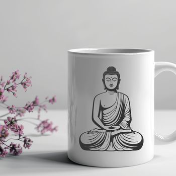 Vector illustration of a Buddhist figurine in meditation pose.