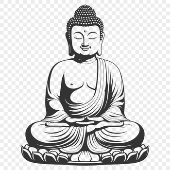 A digital illustration of a seated Buddha in meditation, suitable for vector graphic design.