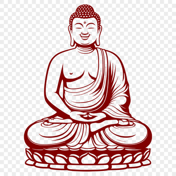 A detailed digital illustration of the Buddha's serene face, suitable for vector design and clip art use.
