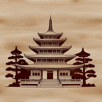 A detailed vector illustration of a traditional Buddhist temple with intricately designed architecture.