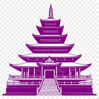 A stylized illustration of a traditional Buddhist temple with intricate details and ornate architecture.