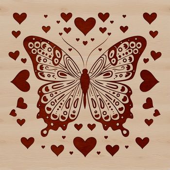 A colorful illustration of a butterfly with hearts, suitable for graphic design and printing.