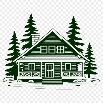 A simple vector illustration of a traditional mountain-style cabin with a sloping roof and wooden accents.