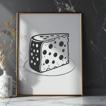 A digital illustration of a wedge of cheese with a transparent background.