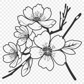 An intricate vector design featuring a detailed cherry blossom plant with delicate petals.