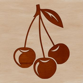 A close-up illustration of a single cherry fruit with stem.