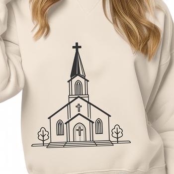 A simple vector illustration of a traditional church building with a steeple.