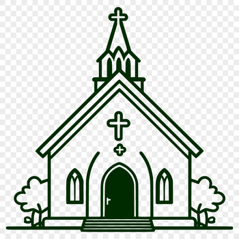 A traditional church building with a steeple and stained glass windows.