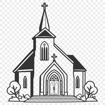 A stylized illustration of a church exterior with intricate details.