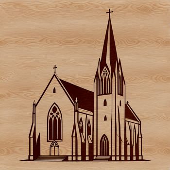 A stylized illustration of a church building with intricate details.