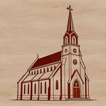 An architectural illustration of a traditional church building.