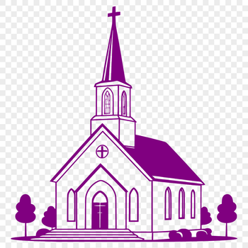 A vector illustration of a traditional Christian church building with architectural details.