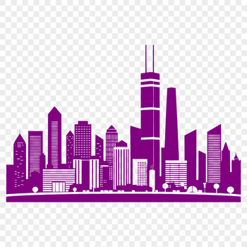 An SVG map of a metropolitan area with skyscrapers and urban architecture.