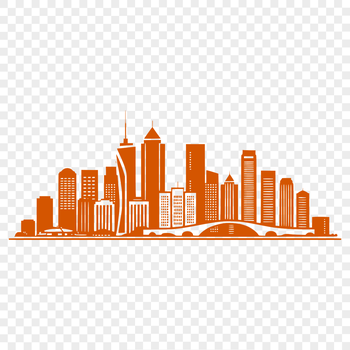 A detailed city skyline illustration with various buildings and skyscrapers.