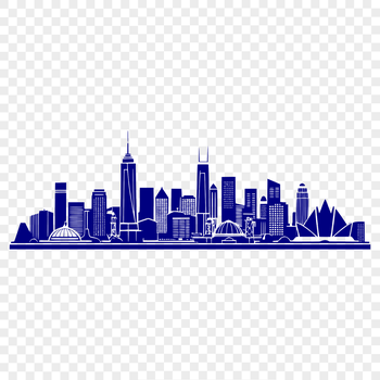 An SVG design featuring a stylized metropolis with tall skyscrapers and vibrant urban atmosphere.