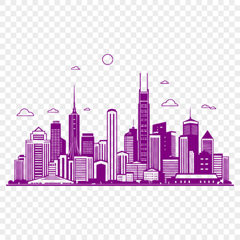 An urban cityscape with skyscrapers, roads, and buildings, presented as a vector graphic.