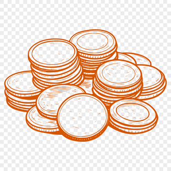 Illustrated design of stacked coins with various denominations in a vector format.