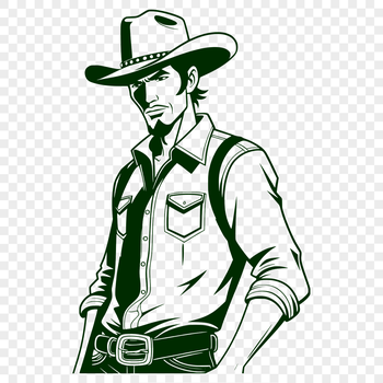 A digital illustration of a cowboy in traditional attire.