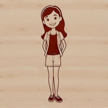 A vector graphic representation of a female character with clean lines and minimal details.
