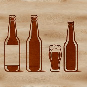A transparent vector illustration of a beer glass on a table with a bottle in the background.