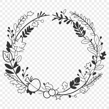 A floral design of a circular wreath with detailed elements.