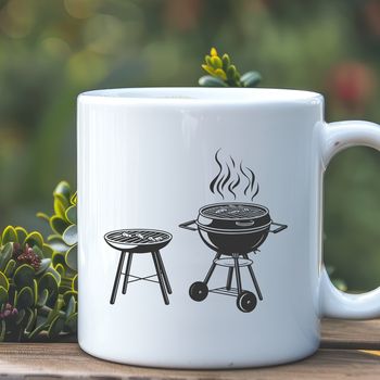 A digital illustration of a BBQ grill with utensils and food, suitable for vector graphics.