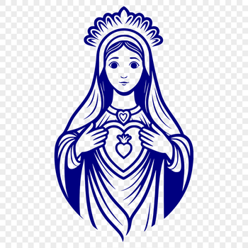 A detailed illustration of a heart with rays emanating from it, symbolizing purity and devotion in a religious context.