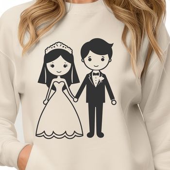 A digital illustration of a wedding scene with a bride and groom, suitable for vector art projects.