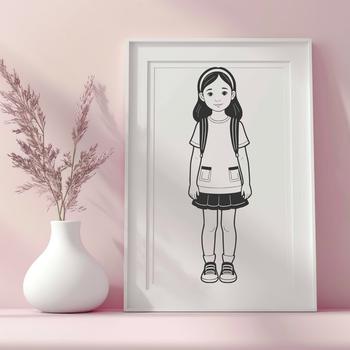 A young girl illustration in vector format, suitable for digital design and cutting machine use.