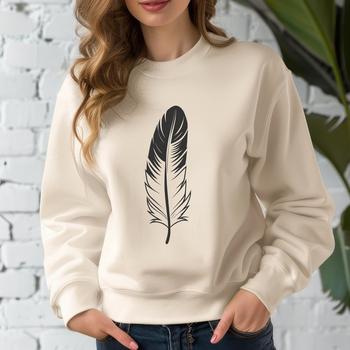 A single white feather with smooth, rounded edges and delicate lines, suitable for graphic design.