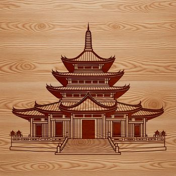 A serene illustration of a traditional Buddhist temple with intricate details, suitable for vector art designs.
