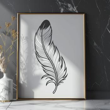 A simple graphic representation of a feather, suitable for digital applications.