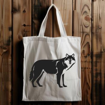 A full-body illustration of a standing wolf with its fur and features accurately depicted in vector format.