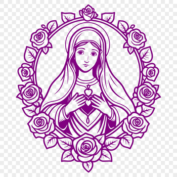 A detailed floral design of the Immaculate Heart, suitable for various uses in digital art and craft projects.