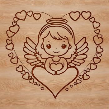 A minimalist illustration of a serene angel holding a heart in its hand.