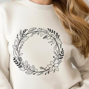 A decorative SVG wreath template featuring intricate floral patterns, ideal for use in digital crafts and commercial artwork.