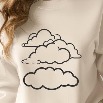 A stylized illustration of a white cloud against a blue sky.