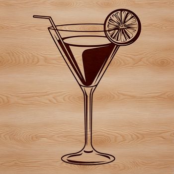 A graphic illustration of a cocktail in a glass, designed as a vector art template.
