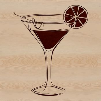 A stylized drawing of a cocktail served in a glass, created using SVG format.