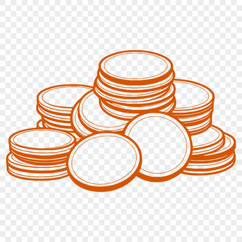 A set of gold coins in various denominations, designed with clean lines and simple shapes suitable for vector art.