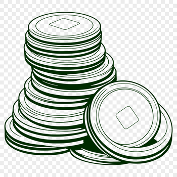 A set of coins in various denominations and designs, depicted as a vector graphic illustration.