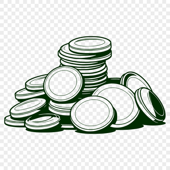 A high-quality illustration of various coins in different denominations and currencies.