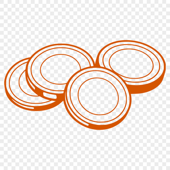 A set of virtual coins in various sizes and shapes for digital design.