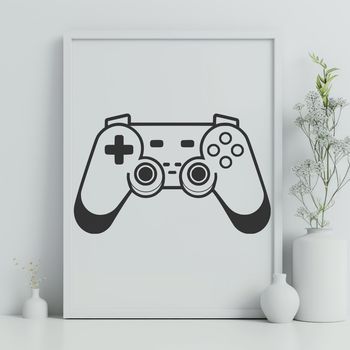 An illustration of a video game controller, created using scalable vector graphics (SVG) format.