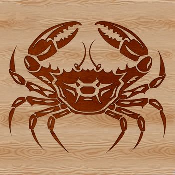 A realistic illustration of a crustacean animal with hard shell and multiple legs.