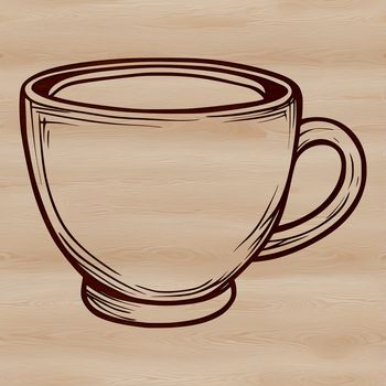 A simple design of a cup with a flat bottom and rounded body.
