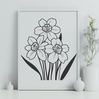 A stylized graphic representation of a single daffodil bloom in full color.